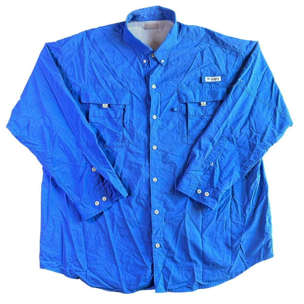 Columbia Mens Nylon PFG Bahama II Fishing Shirt Relaxed 2XL Blue